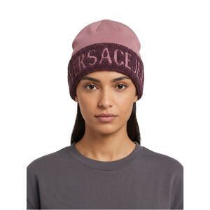 Versace Jeans Couture Womens Pink Logo Cuff Knit Beanie